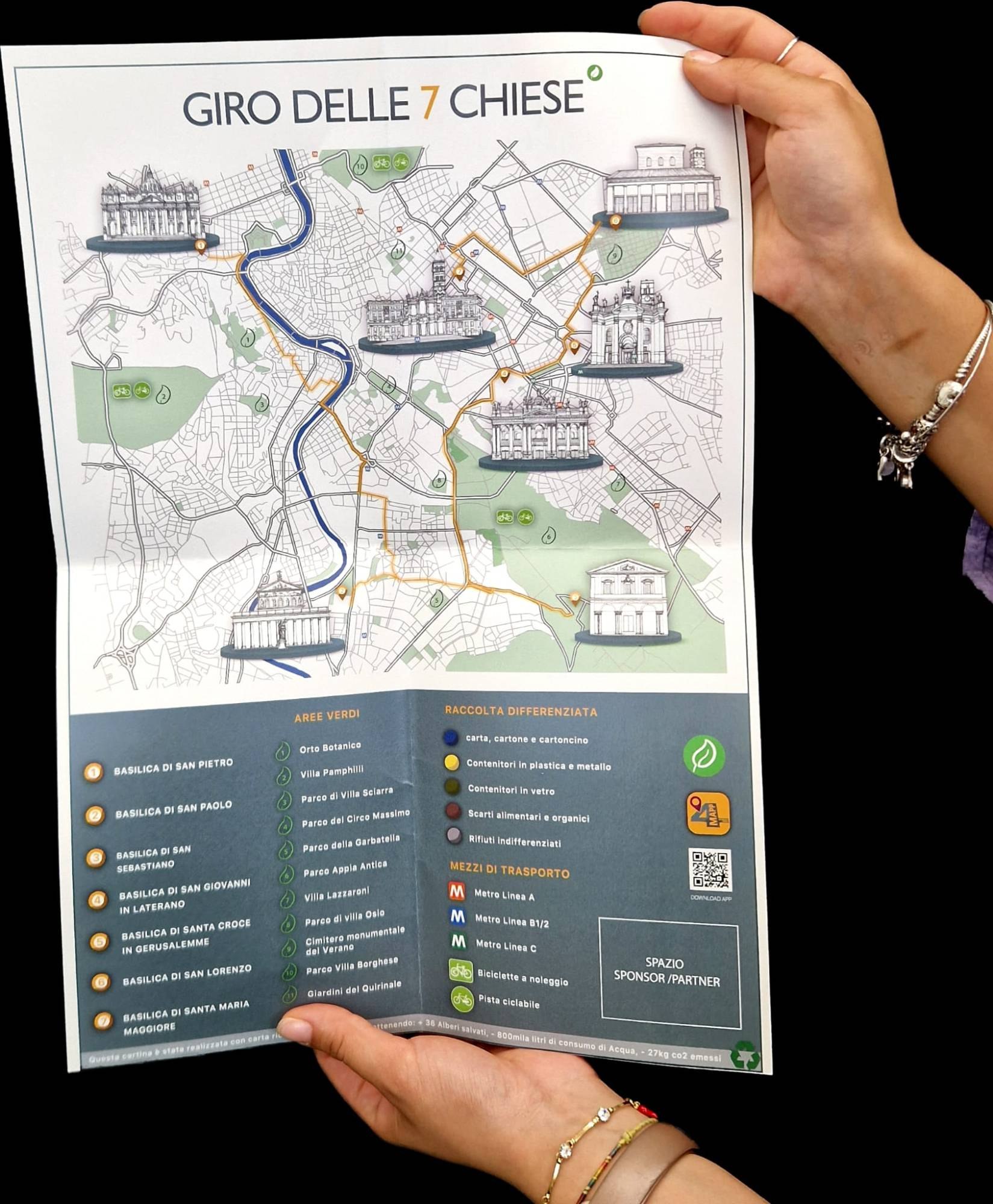 La mappa del Giro delle 7 chiese stampata, aperta tra le mani