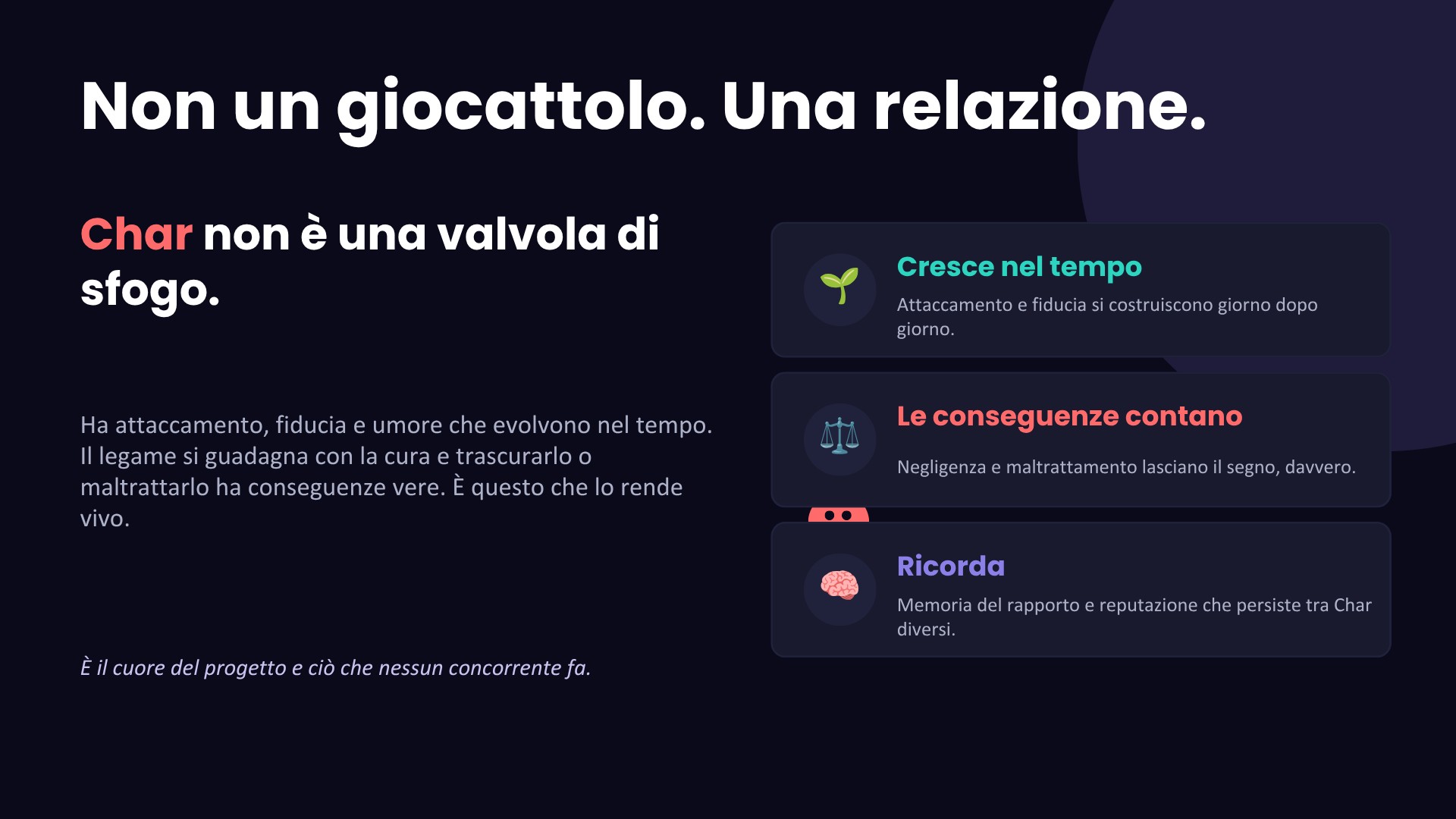 The relationship engine: attachment, trust and mood that grow over time, with consequences and a memory of the relationship