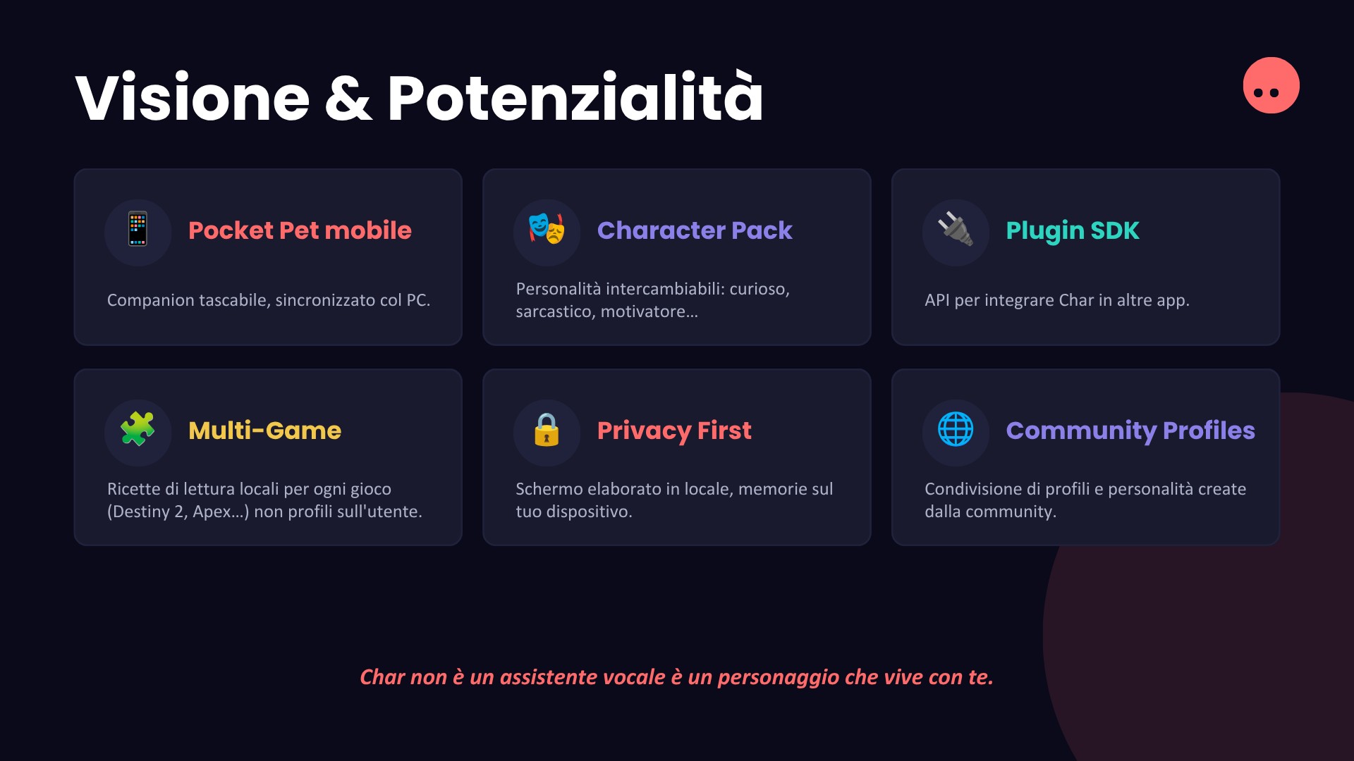 Vision and potential: a pocket companion on mobile, swappable personalities, an SDK, more games, privacy and community profiles