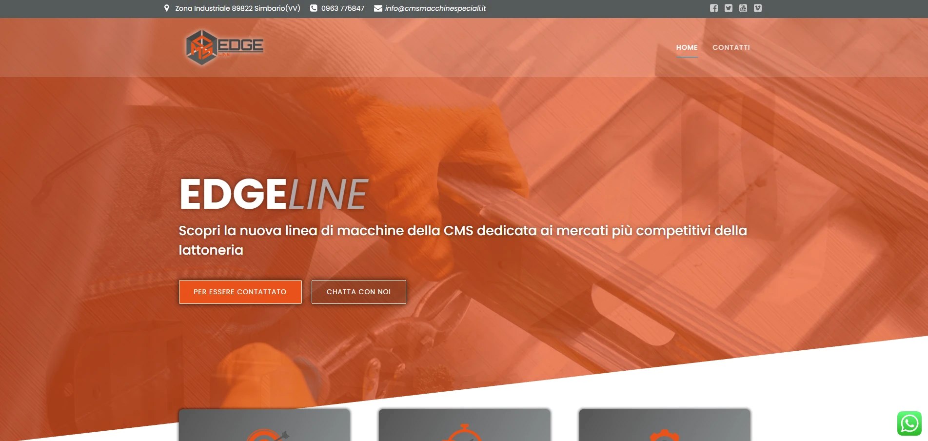 Il sito EDGE Line: la nuova linea di macchine CMS per la lattoneria, con i contatti e la chat