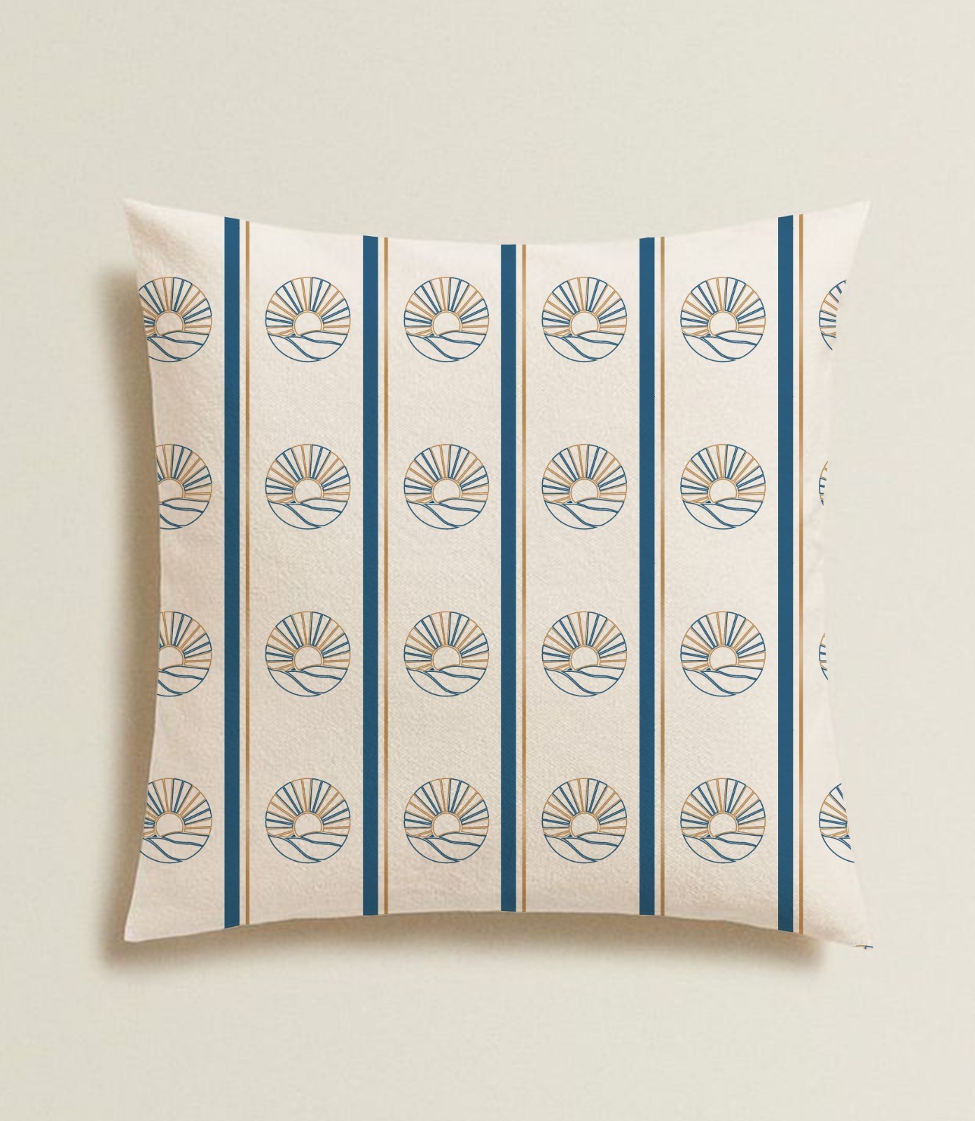 Cuscino con il pattern a righe blu e oro e il simbolo in linea