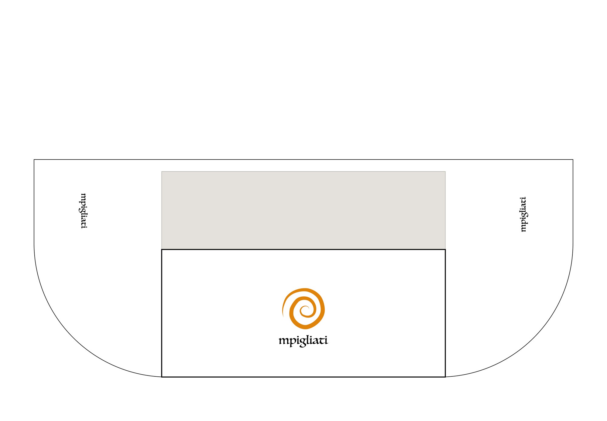 Il disegno del telo per il bancone, con il logo al centro e sui fianchi