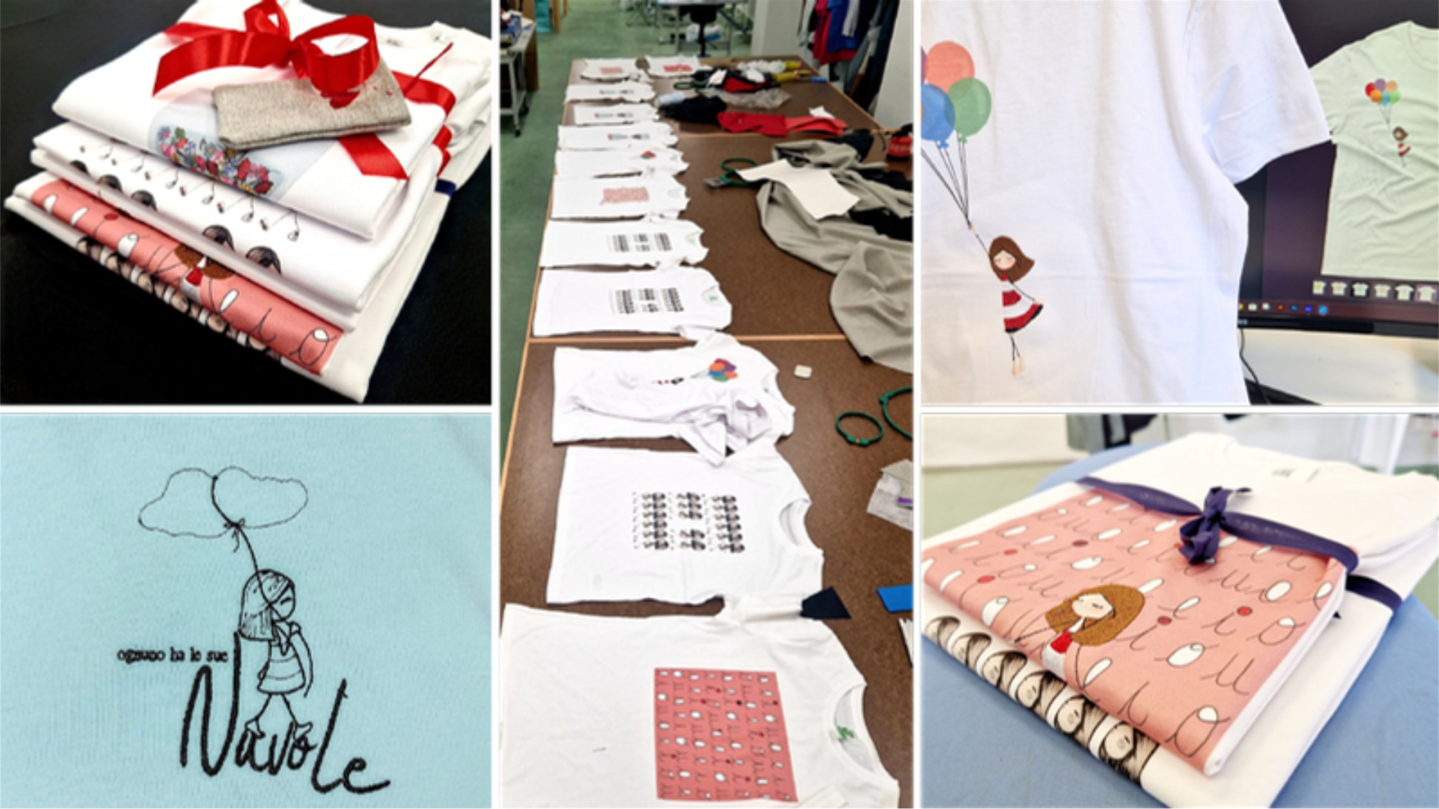 Le prime t-shirt prodotte in laboratorio, stampate e ricamate
