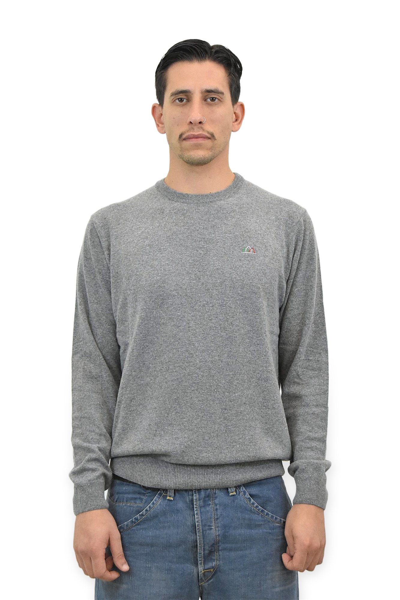 Maglione girocollo grigio con il logo ricamato