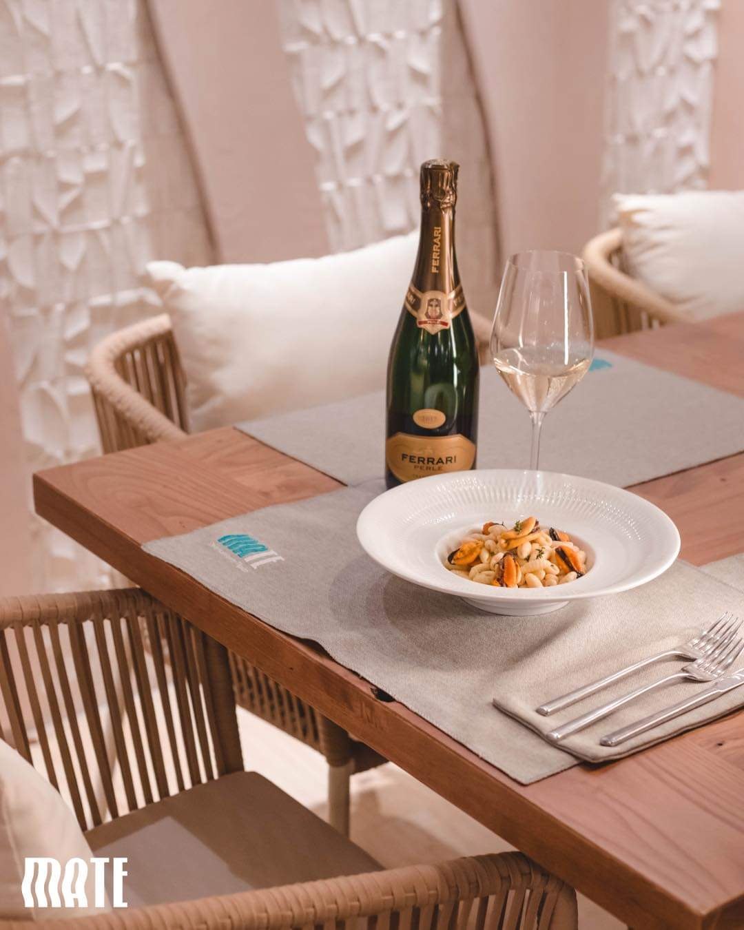 A table set with the hemp placemat and the logo