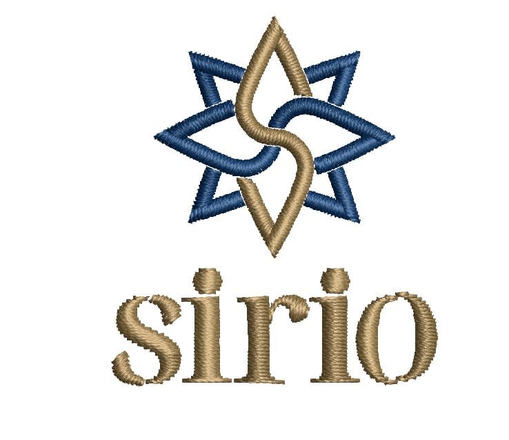 Il logo Sirio, stella e scritta, nella versione per il ricamo